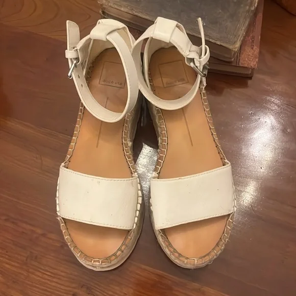 Dolce Vita Larita Leather Espadrilles Platform Sandals Shoes White - Picture 11 of 16